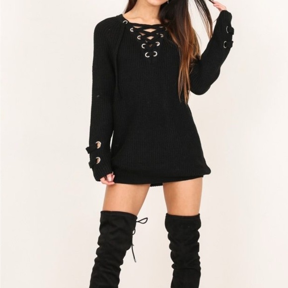 Coco + Carmen Tops - Coco + Carmen Black Knit Sweater